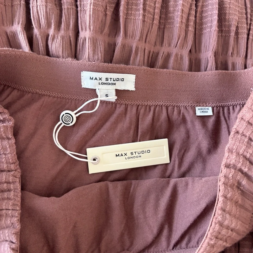 NWT Max Studio Texture Cotton Neutral Brown Tiered Maxi Skirt Earth Toned Boho S - Picture 5 of 8